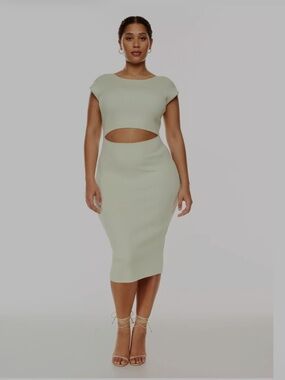 Aritzia White Ribbed Cutout Midi Dress